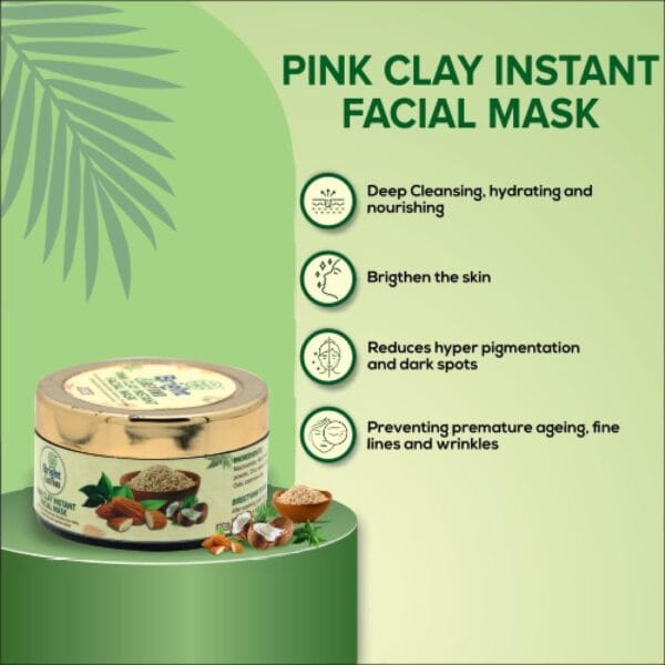 Pink Clay Instant Facial Mask | For Women & Men | 50G - Image 3