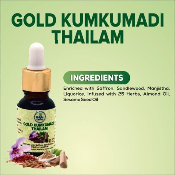 Gold Kumkumadi Thailam, Skin Brightening, Oil, 15ml - Image 3