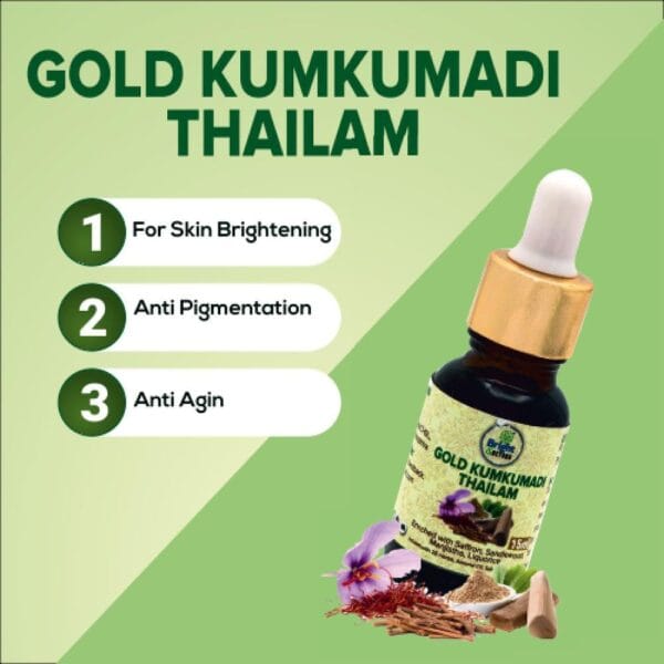 Gold Kumkumadi Thailam, Skin Brightening, Oil, 100% Chemical Free & Natural, 15ml - Image 4